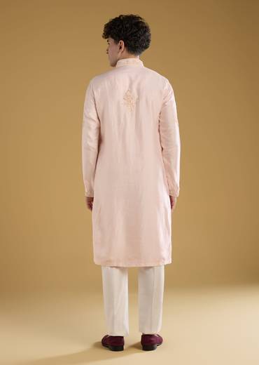 Light Pink Silk Mirror Threadwork Kurta Set
