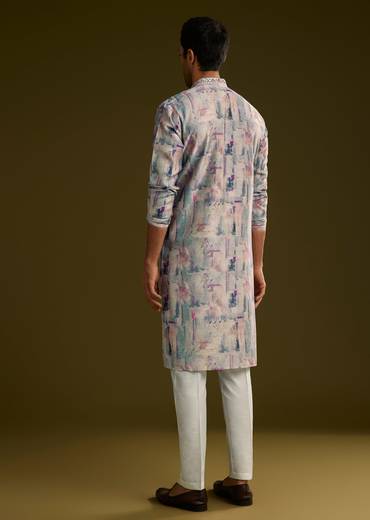 Multi Colored Silk Kurta Set With Abstract Print
