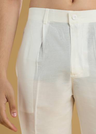 Mustard Yellow Silk Kurta Set With Thread Detail Work