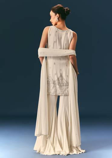 Off White Hand Embroidered Sharara Suit With Choker Dupatta