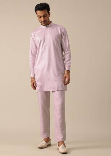 Pink Jacket And Kurta Set With Floral Motif Thread Work