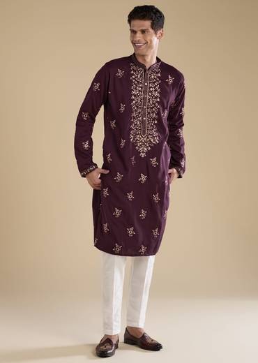 Purple Kurta Set With Thread And Resham Detailing