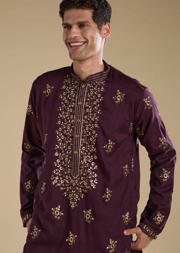 Purple Kurta Set With Thread And Resham Detailing