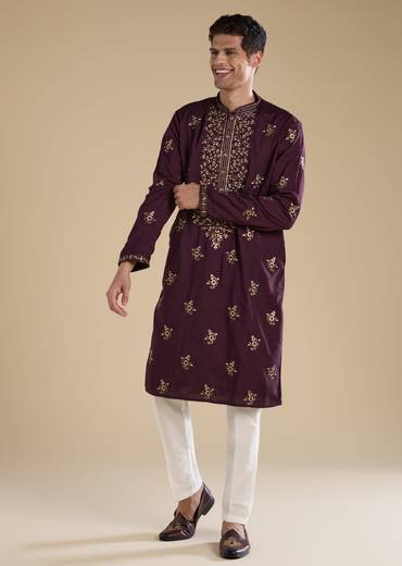 Purple Kurta Set With Thread And Resham Detailing