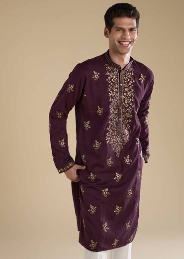 Purple Kurta Set With Thread And Resham Detailing