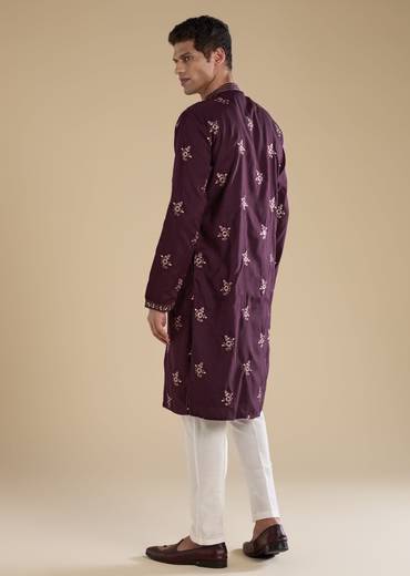 Purple Kurta Set With Thread And Resham Detailing