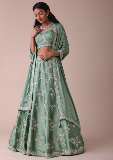 Pista Green Lehenga With Handwork Embroidery