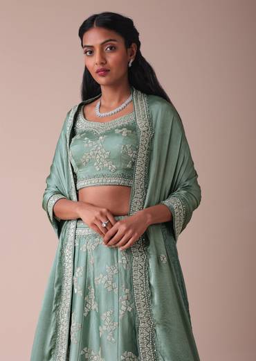 Pista Green Lehenga With Handwork Embroidery