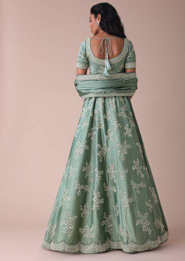 Pista Green Lehenga With Handwork Embroidery