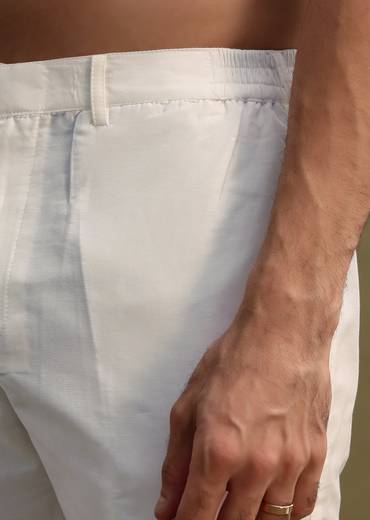 White Embroidered Mirror Work Kurta Set For Men