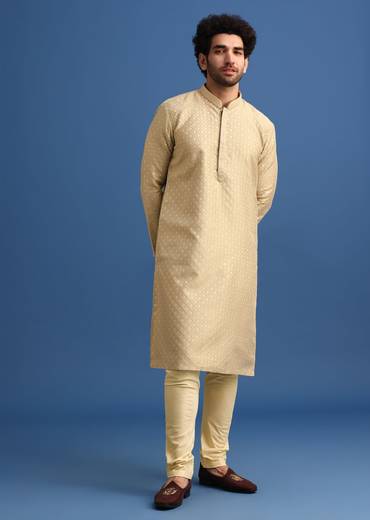 Brown Foil Print Kurta Set