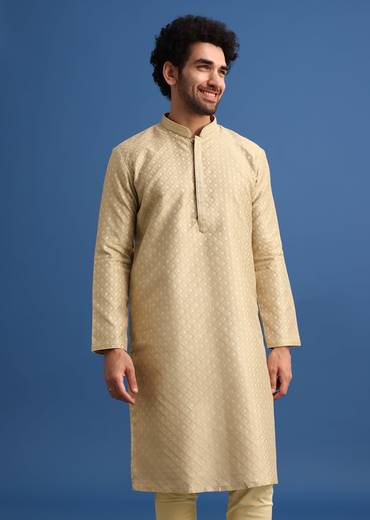 Brown Foil Print Kurta Set