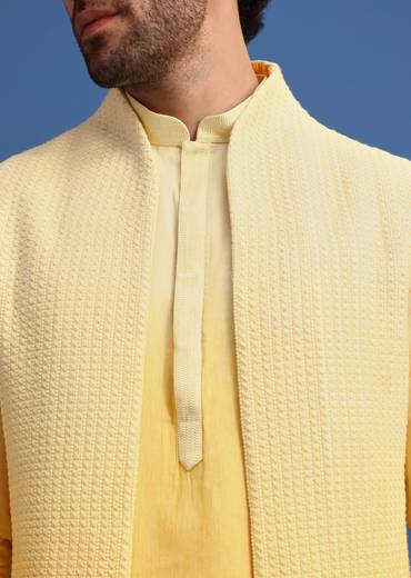 Yellow Ombre Silk Kurta Jacket Set With Zardozi Work