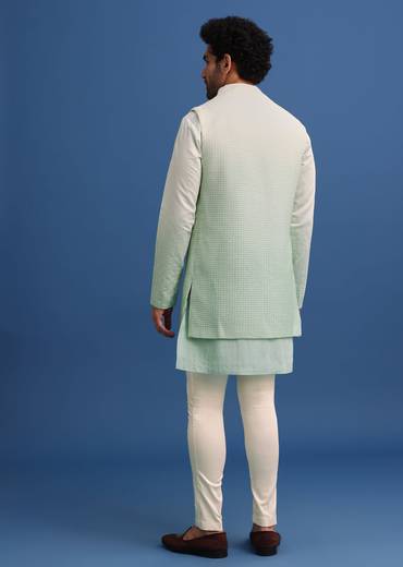 Green Silk Ombre Zardosi Kurta Jacket Set