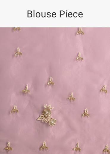 Pink Organza Tissue Saree With Beaded Scallop Border