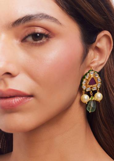 Gold Plated Multi Colour Kundan Necklace Set