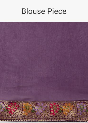Purple Georgette Saree With Heavy Zari Work And Brocade Border