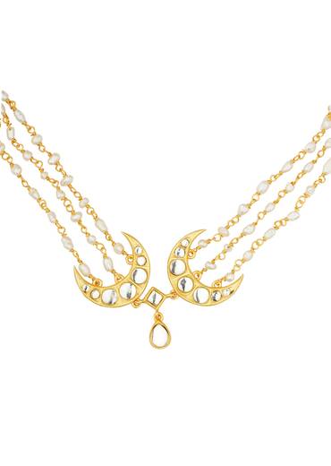 Gold Choker Necklace With Crescent Motifs And Pearl Detailing