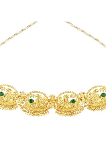 Antique Gold Mix Metal Choker Necklace With Green Accents