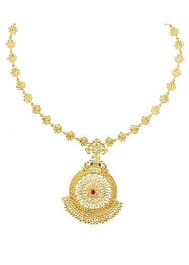 Antique Gold Pendant Necklace With Traditional Chola Inspired Design