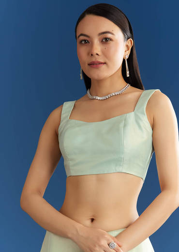 Aqua Blue Organza Tissue Saree With Embellished Border