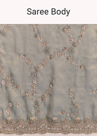 Aqua Blue Tissue Embroidered Saree With Cutdana And Stone Work