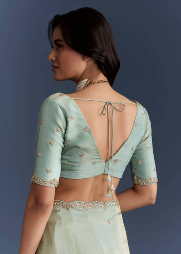 Aqua Blue Tissue Saree With Intricate Hand Embroidery