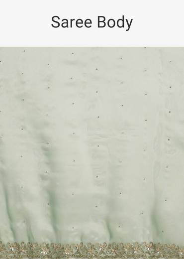 Aqua Green Organza Embroidered Saree With Scallop Border