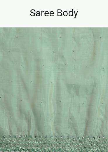 Aqua Green Organza Saree With Stones Beads And Sequins Embroidery And Scallop Border