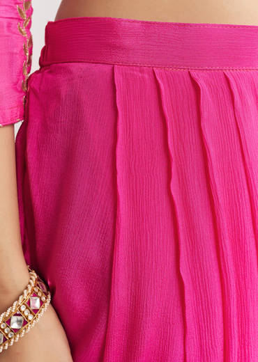 Pink Georgette Kurta Dhoti Suit With Gotta Lace And Moti Work