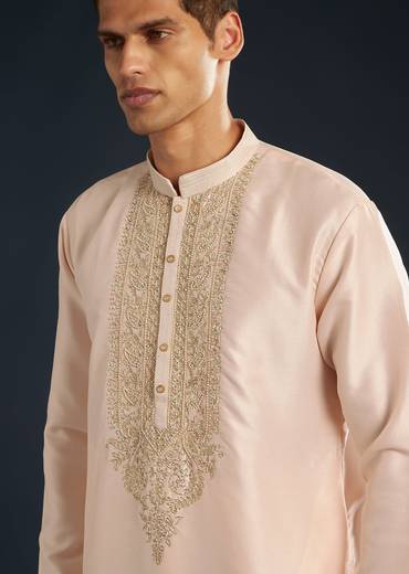 Baby Pink Silk Kurta Set with Resham Thread Accents
