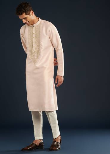Baby Pink Silk Kurta Set with Resham Thread Accents