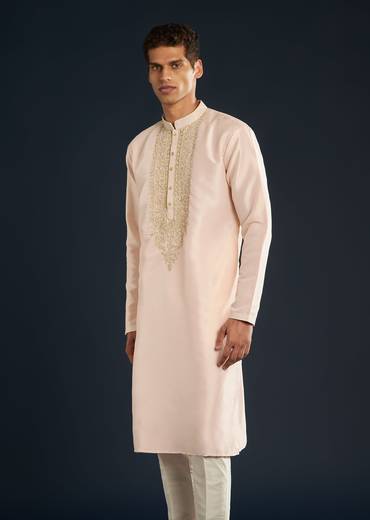 Baby Pink Silk Kurta Set with Resham Thread Accents