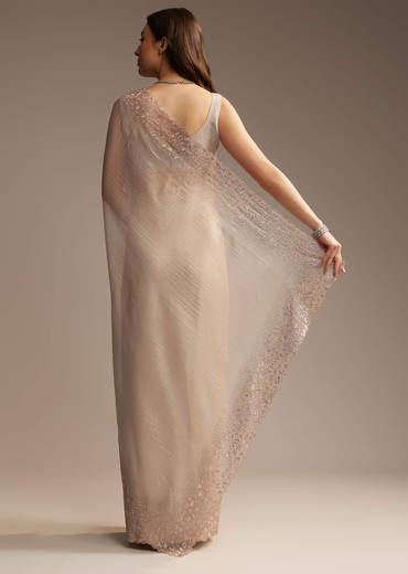 Beige Chiffon Embellished Saree with Resham Cutwork