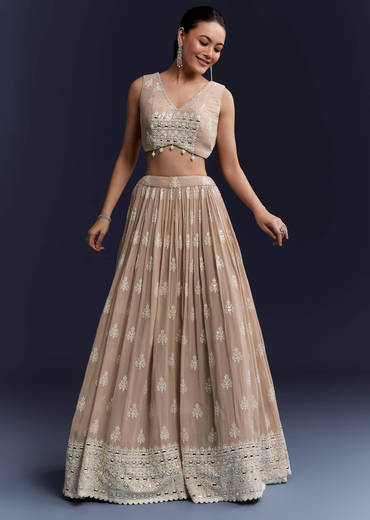 Beige Georgette Bridesmaid Lehenga With Thread And Sequins Work