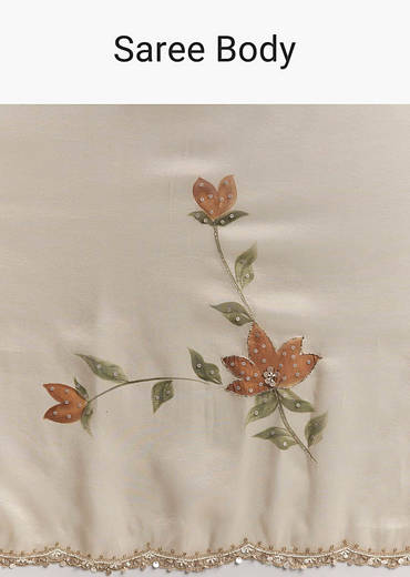 Beige Georgette Tissue Saree With Painted Florals And Sequin Embroidery