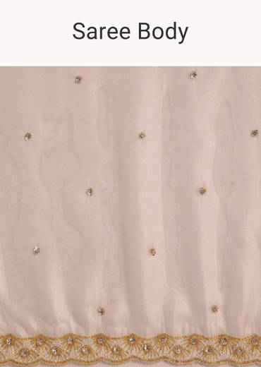 Beige Glass Tissue Saree With Cutdana And Beads Scallop Border