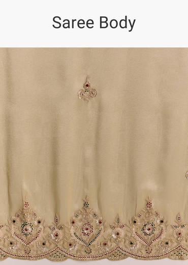 Beige Gold Tissue Embroidered Saree With Zardosi And Stone Work