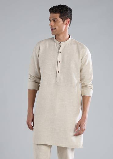 Beige Kurta Jacket Set With Zardosi Hand Work