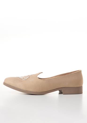 Beige Mens Footwear with Silver Thread Embroidery