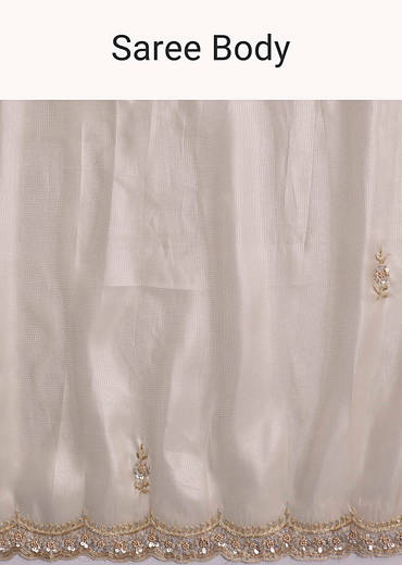 Beige Net Saree With Heavy Hand Embroidery