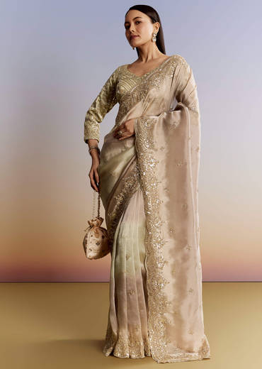Beige Shaded Tissue Saree With Sequins Beads And Cutdana