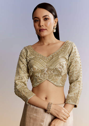 Beige Shaded Tissue Saree With Sequins Beads And Cutdana