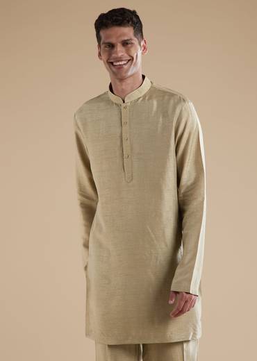 Beige Silk Indowestern Set With Cutwork Leather Detailing