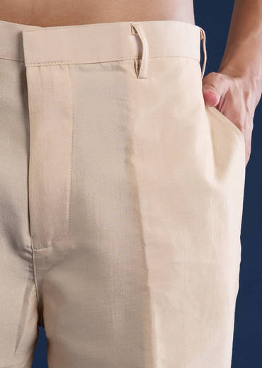 Beige Silk Jacket and Kurta Set with Resham Work