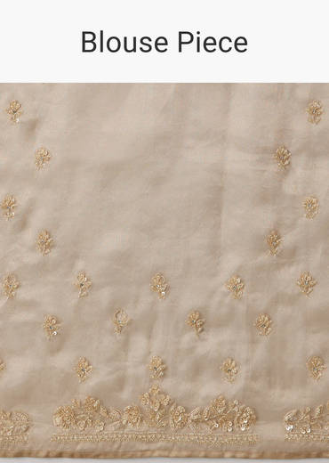 Beige Tissue Saree With Embroidered Brocade Blouse