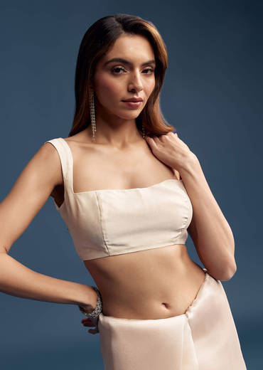 Beige Tissue Saree With Golden Floral Embroidery