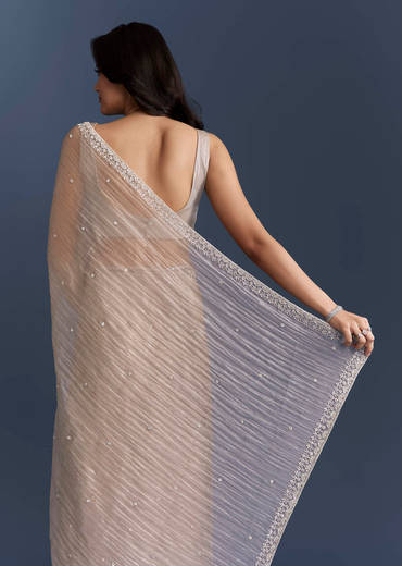 Beige Tissue Saree With Heavy Hand Embroidery