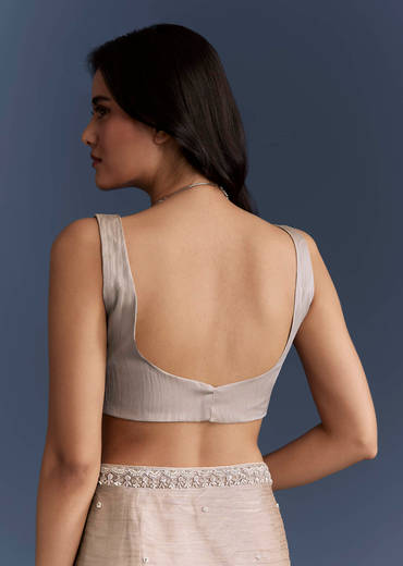 Beige Tissue Saree With Heavy Hand Embroidery