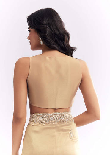 Beige Tissue Silk Saree With Heavy Hand Embroidery